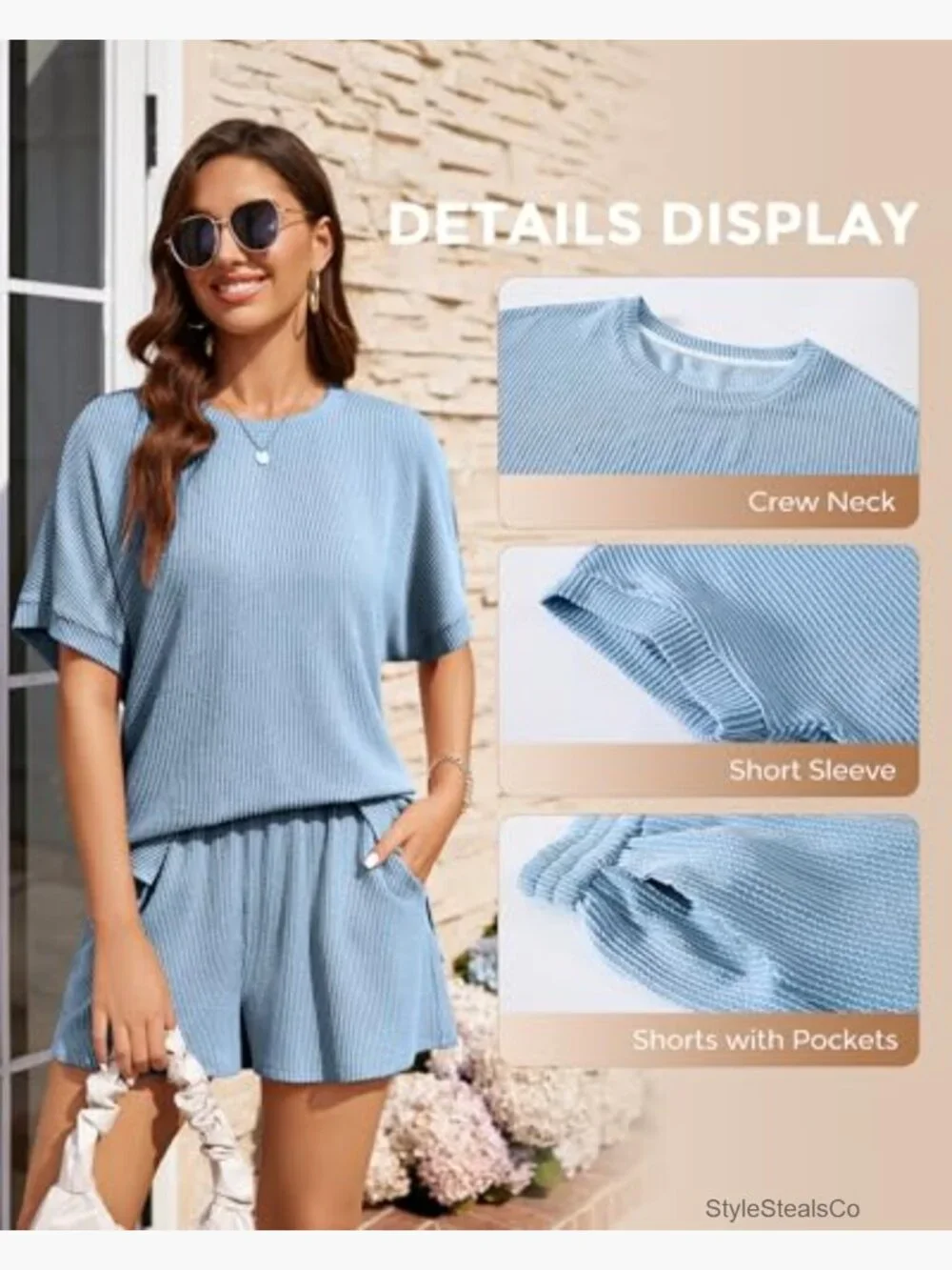 Ribbed Lounge Set Matching Shorts Set Summer Travel Outfit